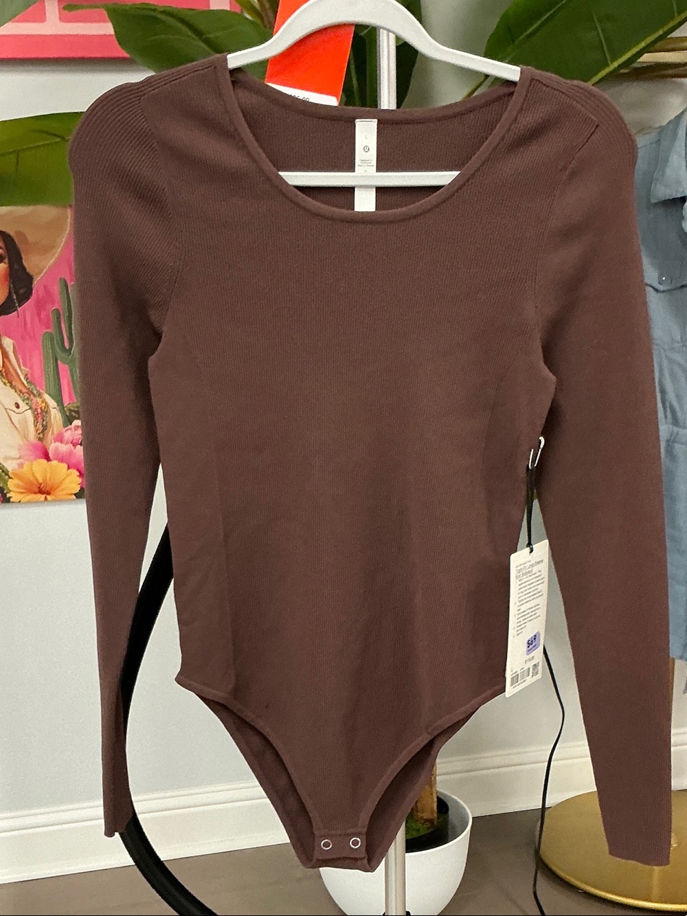 lululemon athletica Long Sleeve Ribbed Bodysuit in Brown